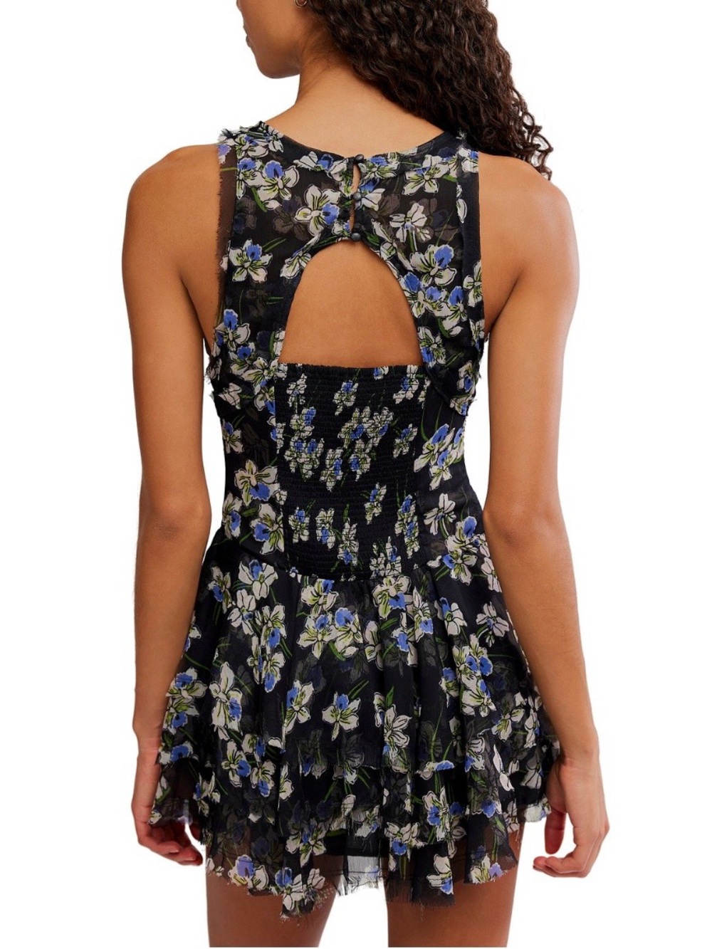 Free People raven printed ruffle mini dress S - Picture 3 of 5